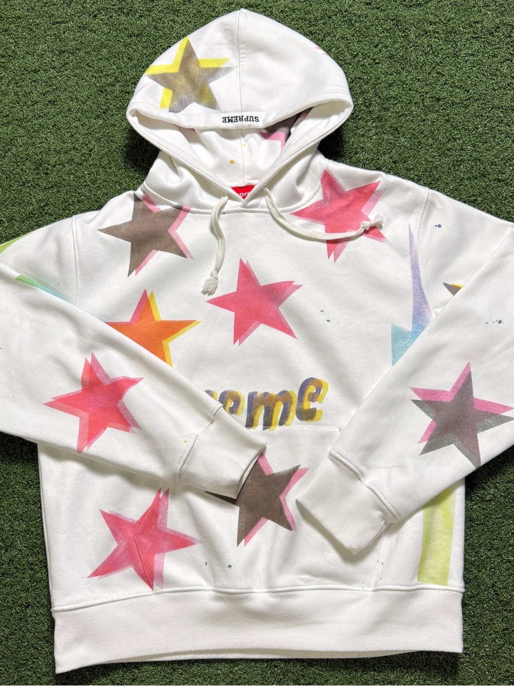 Supreme White Star Spray Paint Hoodie Thrifted Streetwear Y2K Fleece Small